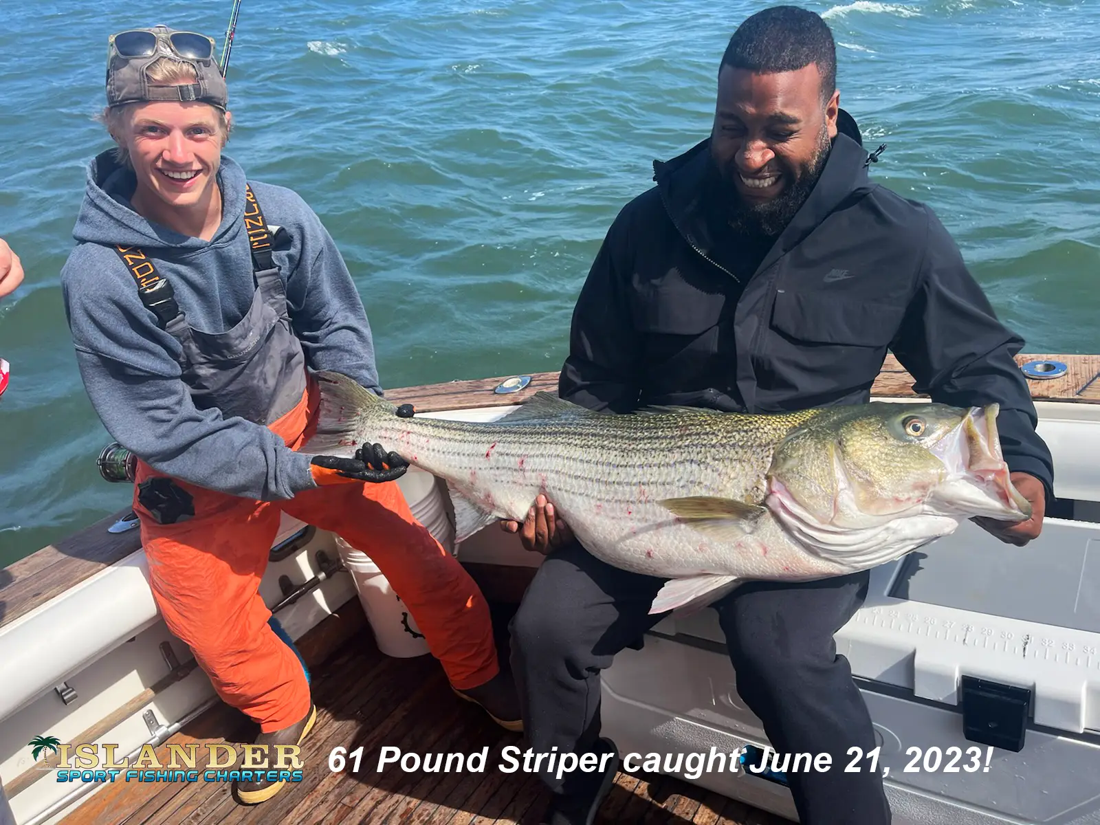 61 pound striper Islander sportfishing old saybrook ct